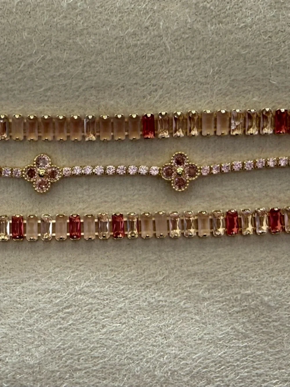 Pink and Red Crystal Bracelet Set in Gold-Tone